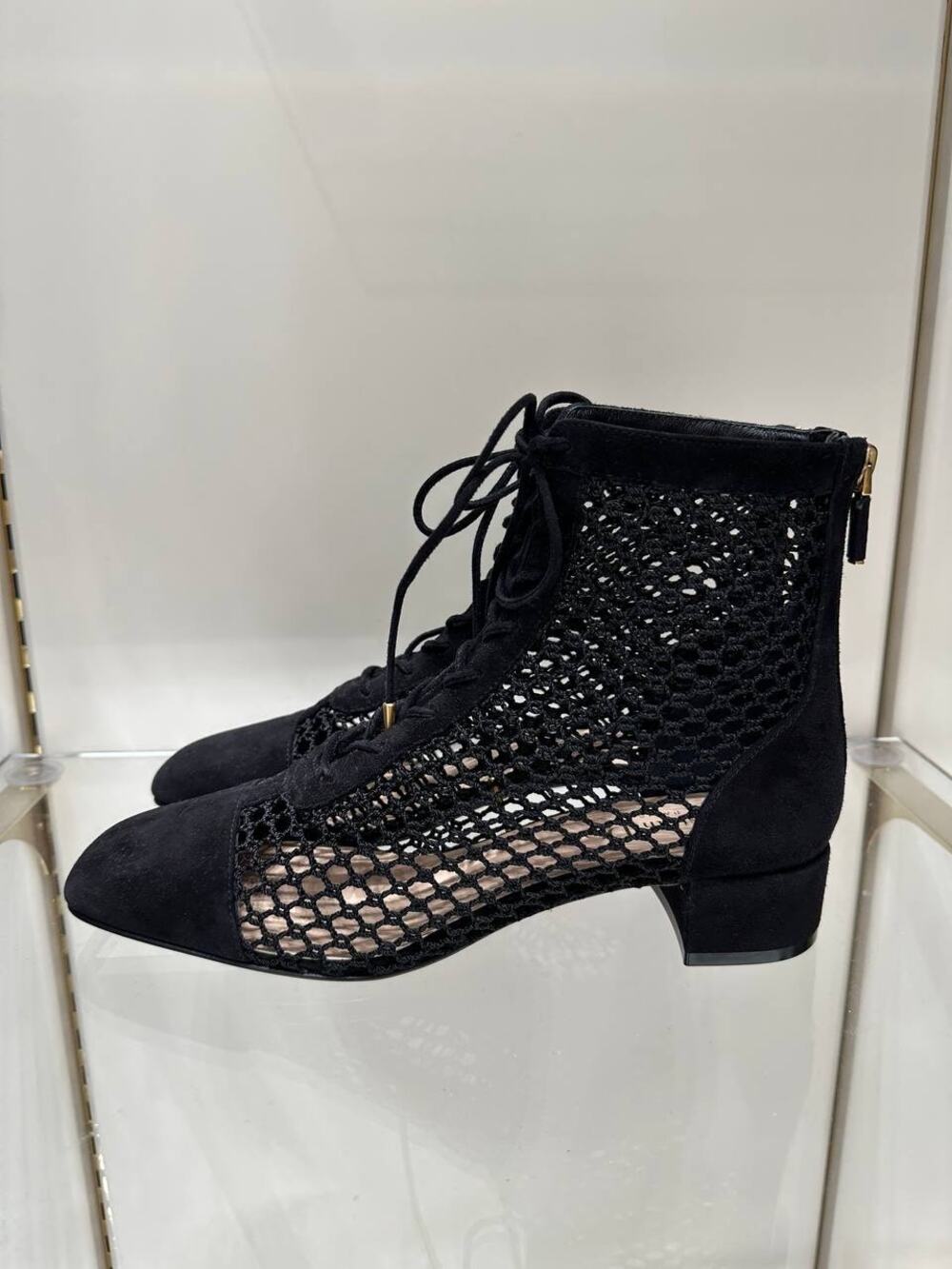 NWOB Christian Dior Mesh Black Suede & Lace Ankle Boots Sz.38